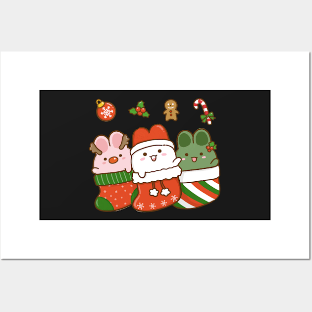 Bunny Christmas Stocking Green Wall Art by Anicue